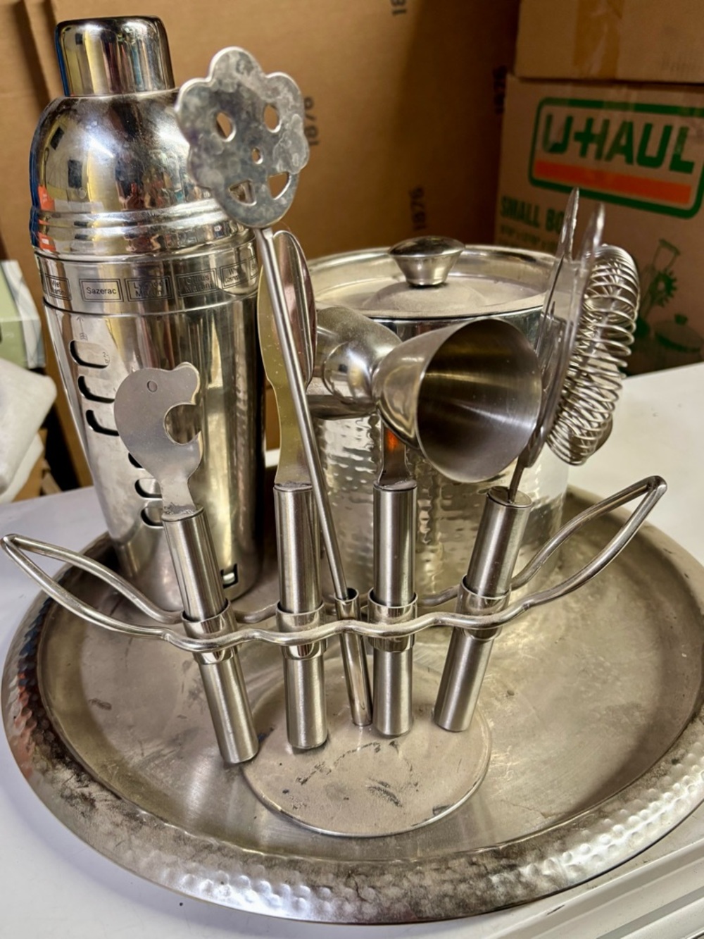 Pier 1 Stainless Steel Bar Tool Set with Tray